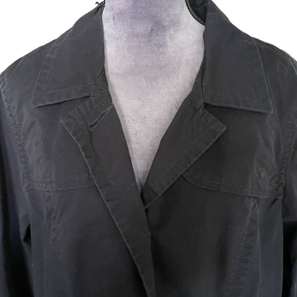 Black Womens Button-Up Cotton Jacket With Pockets & Floral Lining - Picture 2 of 6